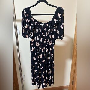 ba&sh Black Dress with Pink Floral Pattern Large